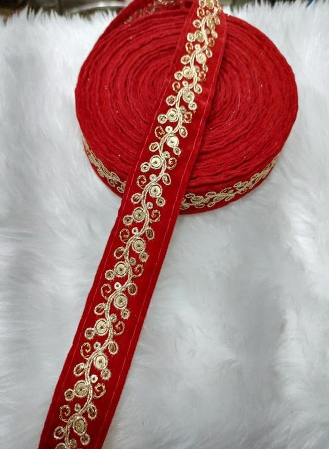 Deeps Creation 1 Inch Wide Velvet Lace Border, Saree Border, Duppata Lace, Zari Gota Lace 9 Meter (Red)